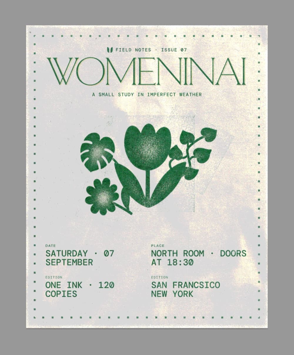 An editorial Women in AI poster with a single dithered botanical composition.