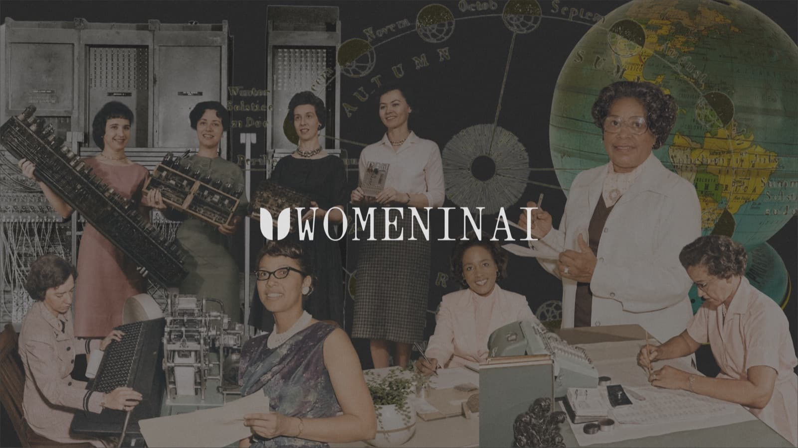 A Women in AI collage combining archival photographs of women working with early computers and technical diagrams.