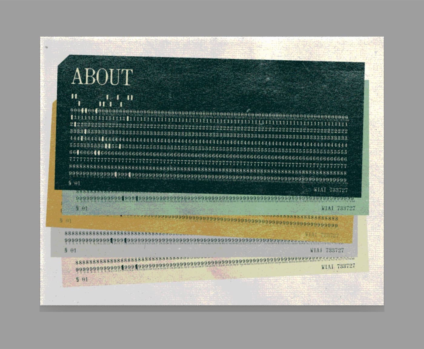 A layered deck of early Women in AI punch-card designs in green, yellow, pink, and gray.